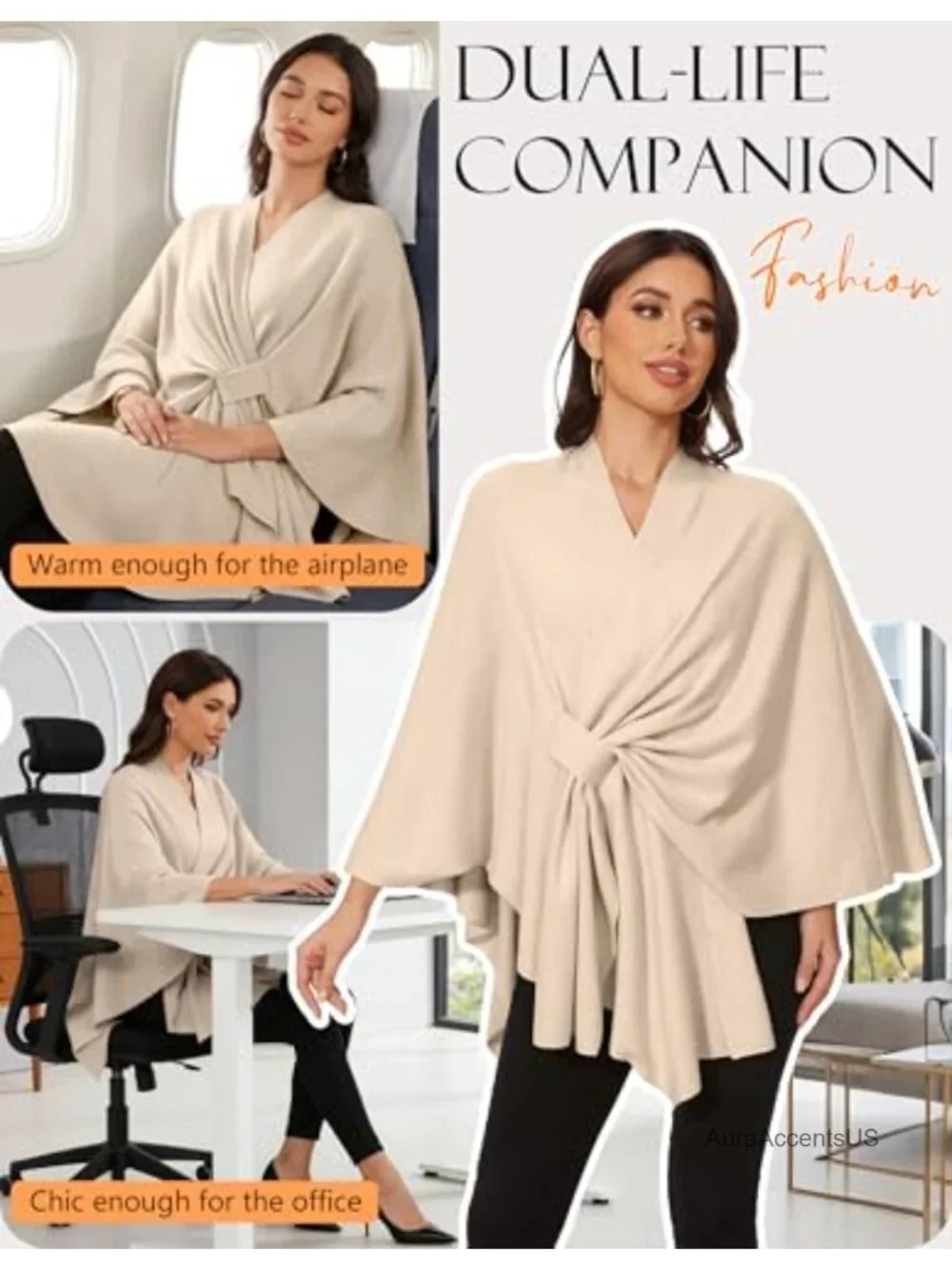 Elegant Shawl Wrap Poncho Sweater Buttery-Soft